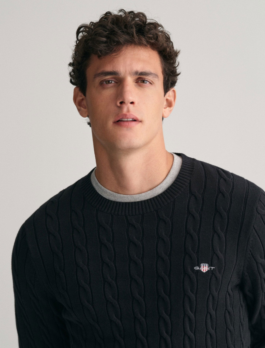 GANT Erkek Siyah Regular Fit Bisiklet Yaka Örgü Kazak GANT Erkek Siyah Regular Fit Bisiklet Yaka Örgü Kazak