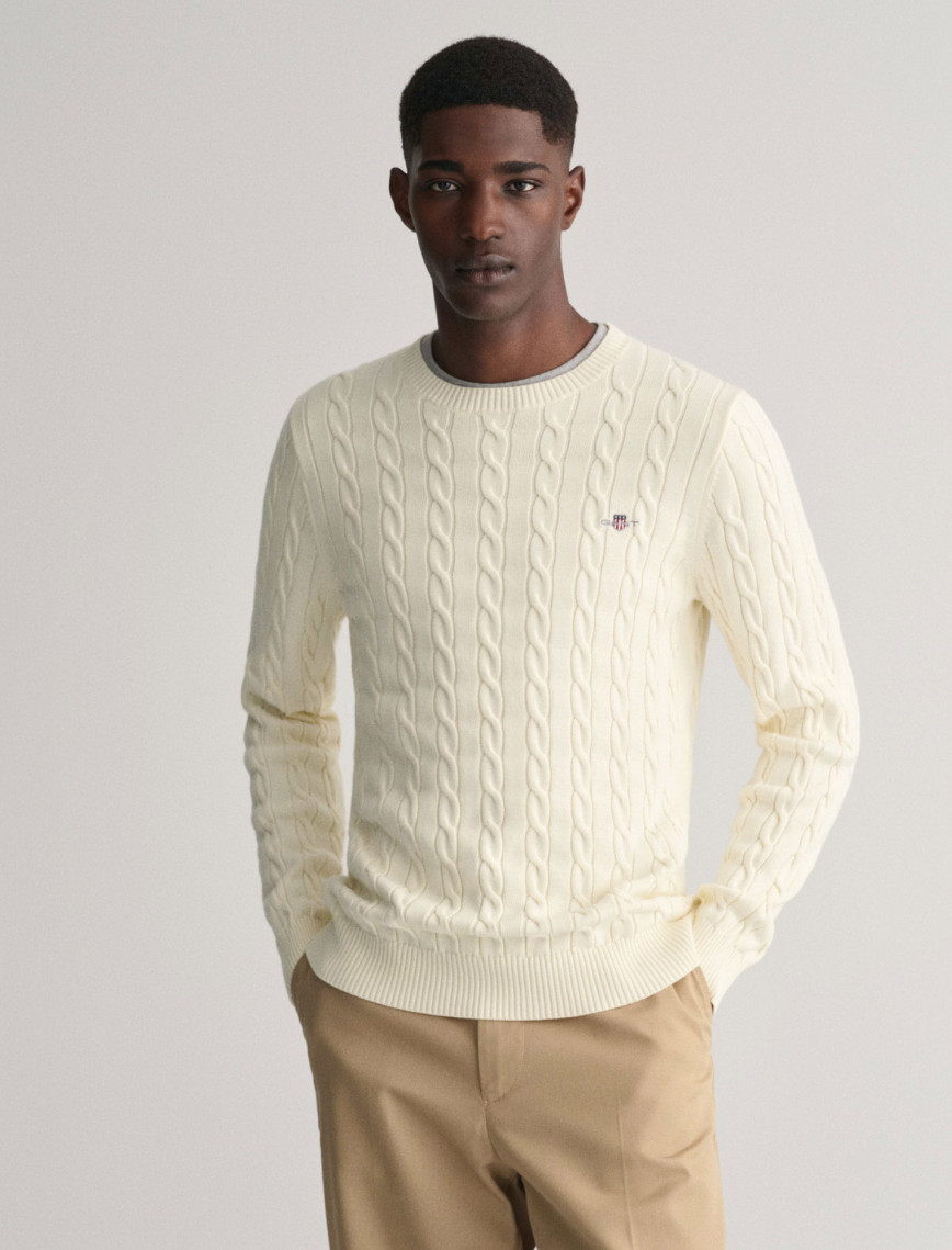 GANT Erkek Krem Regular Fit Bisiklet Yaka Örgü Kazak GANT Erkek Krem Regular Fit Bisiklet Yaka Örgü Kazak