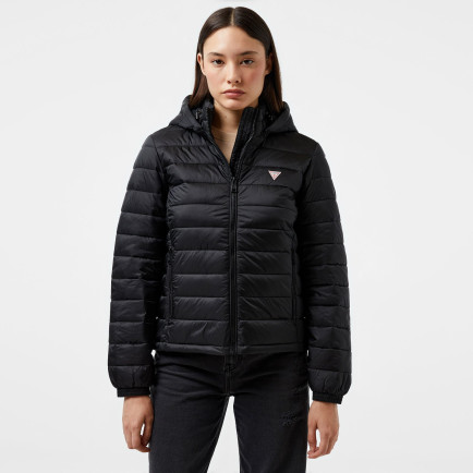 Guess Hooded Puffer Iridescent Nylon 40 Kadın Siyah Mont