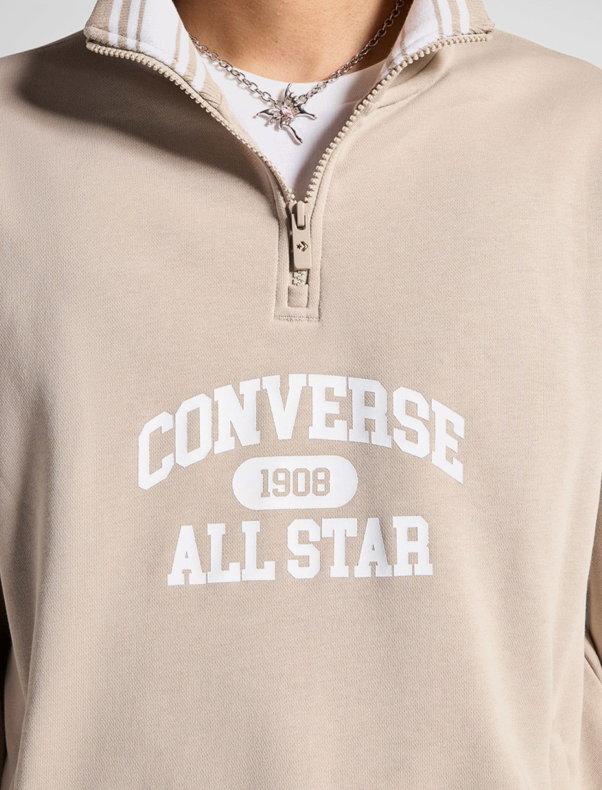 Converse Erkek Yarım Fermuarlı Bej Sweatshirt Converse Erkek Yarım Fermuarlı Bej Sweatshirt