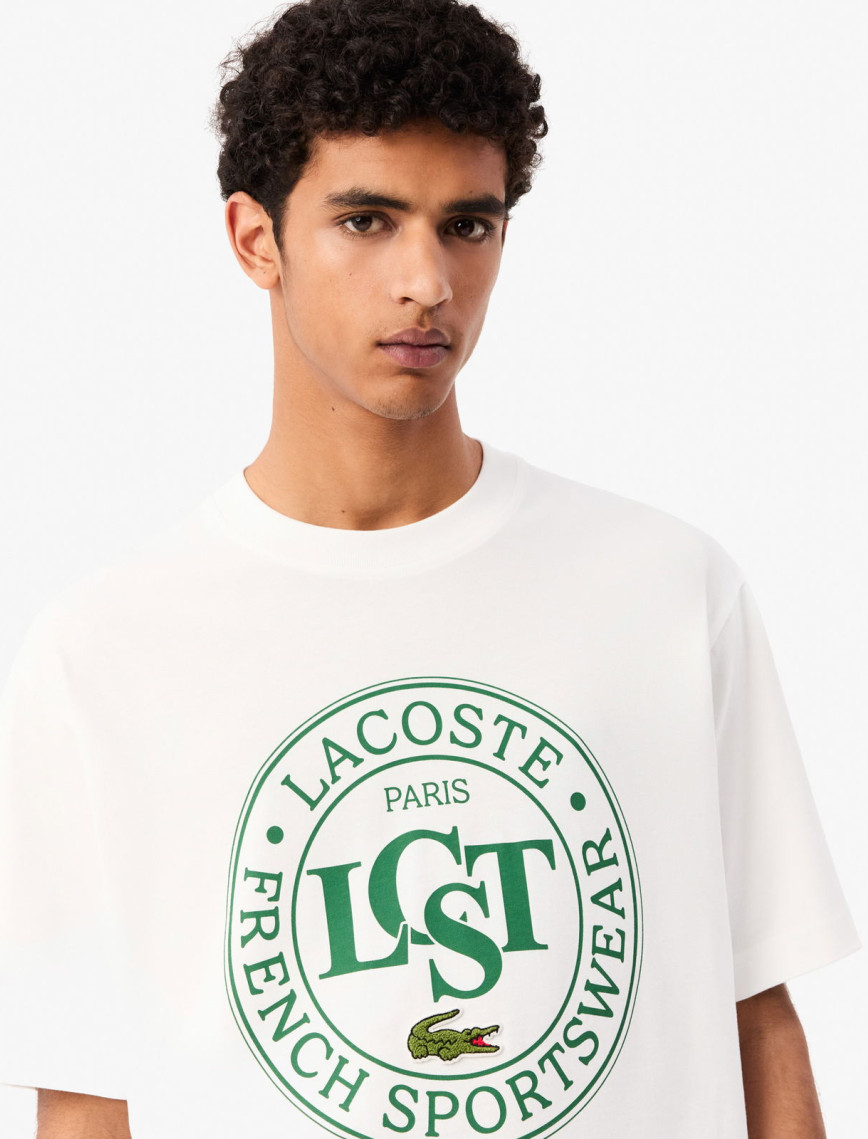 Lacoste Erkek Loose Fit Bisiklet Yaka Baskılı Beyaz T-Shirt Lacoste Erkek Loose Fit Bisiklet Yaka Baskılı Beyaz T-Shirt