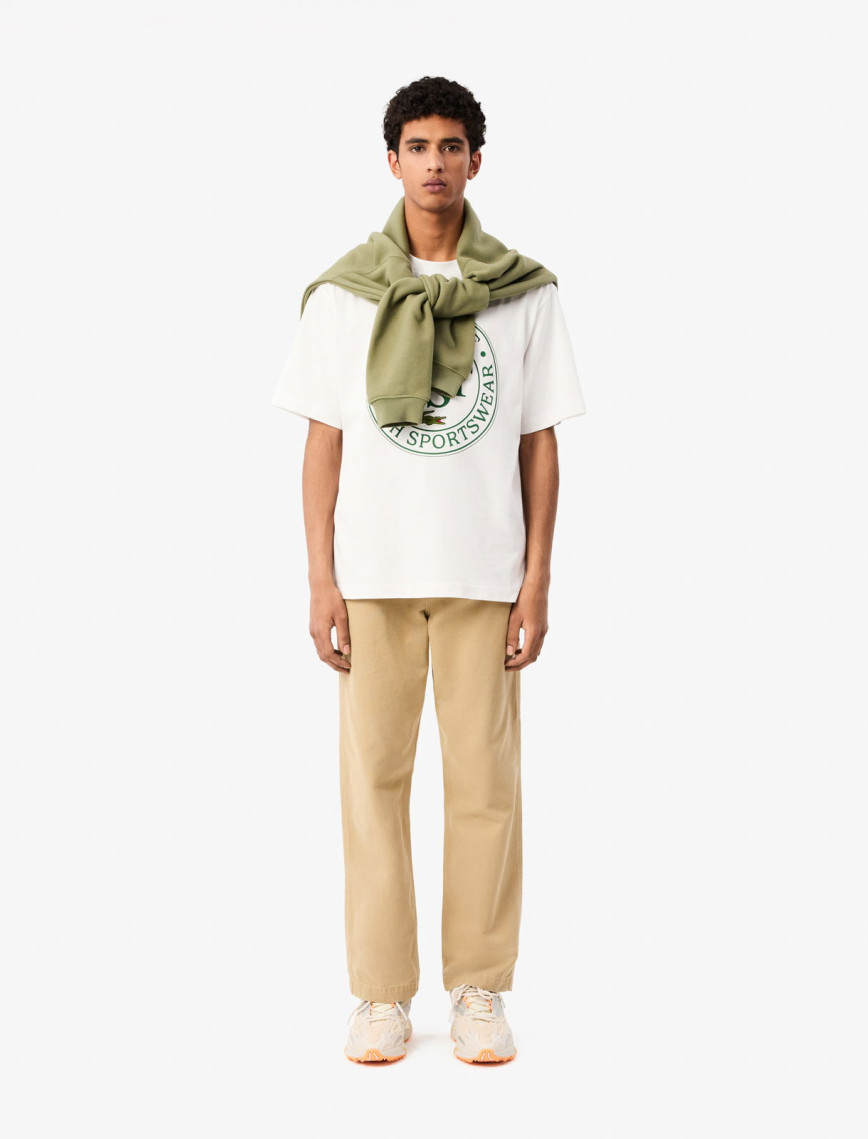 Lacoste Erkek Loose Fit Bisiklet Yaka Baskılı Beyaz T-Shirt Lacoste Erkek Loose Fit Bisiklet Yaka Baskılı Beyaz T-Shirt