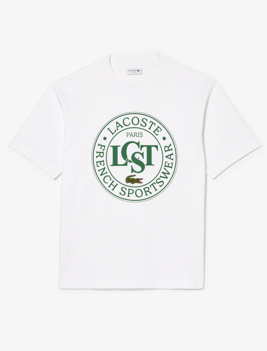 Lacoste Erkek Loose Fit Bisiklet Yaka Baskılı Beyaz T-Shirt Lacoste Erkek Loose Fit Bisiklet Yaka Baskılı Beyaz T-Shirt