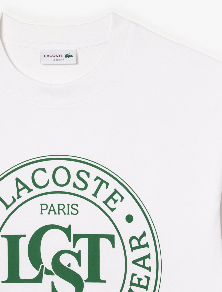 Lacoste Erkek Loose Fit Bisiklet Yaka Baskılı Beyaz T-Shirt Lacoste Erkek Loose Fit Bisiklet Yaka Baskılı Beyaz T-Shirt