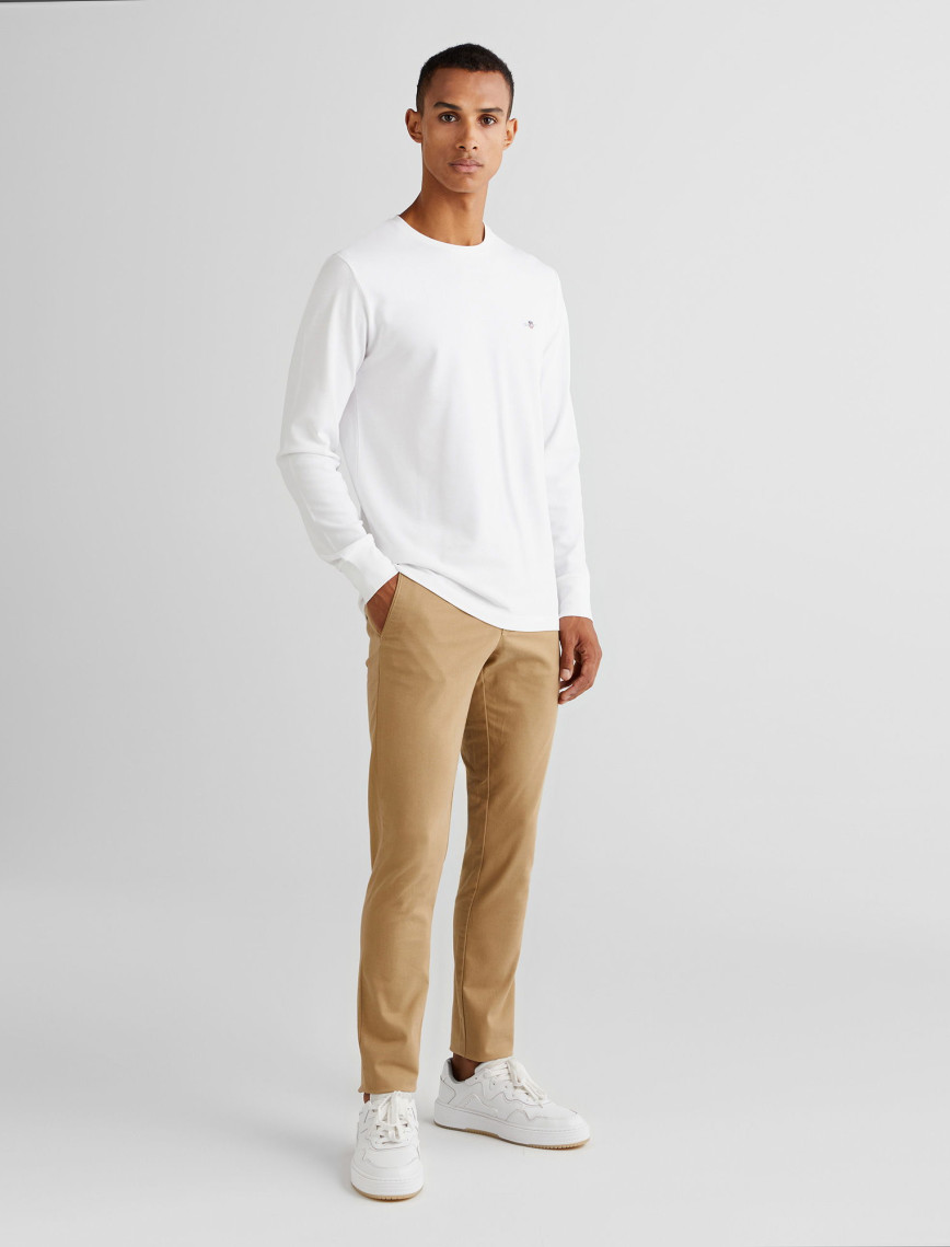 GANT Erkek Beyaz Slim Fit Bisiklet Yaka Uzun Kollu T-Shirt GANT Erkek Beyaz Slim Fit Bisiklet Yaka Uzun Kollu T-Shirt