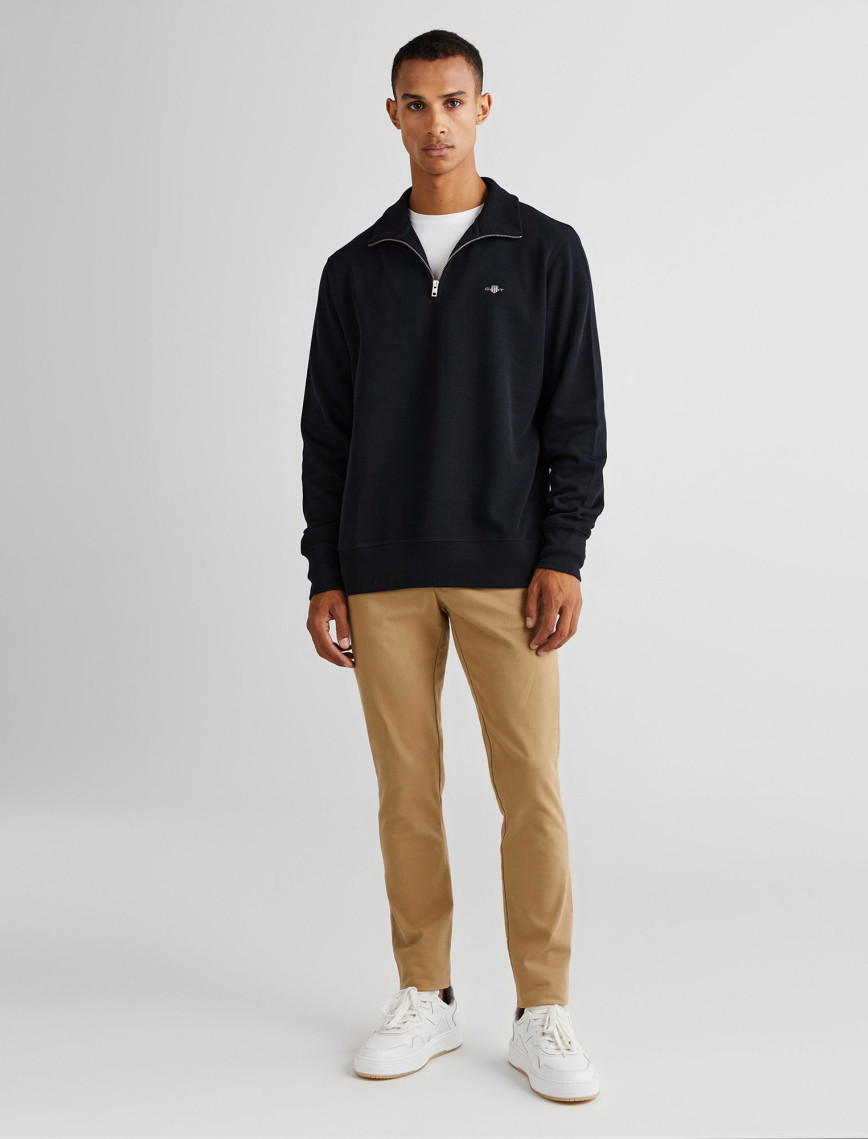 GANT Erkek Siyah Regular Fit Yarım Fermuarlı Sweatshirt GANT Erkek Siyah Regular Fit Yarım Fermuarlı Sweatshirt