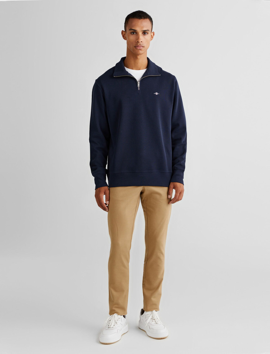 GANT Erkek Lacivert Regular Fit Yarım Fermuarlı Sweatshirt GANT Erkek Lacivert Regular Fit Yarım Fermuarlı Sweatshirt