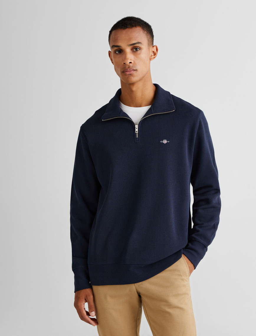 GANT Erkek Lacivert Regular Fit Yarım Fermuarlı Sweatshirt GANT Erkek Lacivert Regular Fit Yarım Fermuarlı Sweatshirt