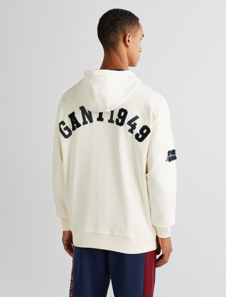 GANT Erkek Krem Relaxed Fit Kapüşonlu Logolu Sweatshirt GANT Erkek Krem Relaxed Fit Kapüşonlu Logolu Sweatshirt