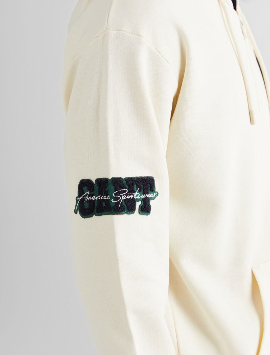 GANT Erkek Krem Relaxed Fit Kapüşonlu Logolu Sweatshirt GANT Erkek Krem Relaxed Fit Kapüşonlu Logolu Sweatshirt