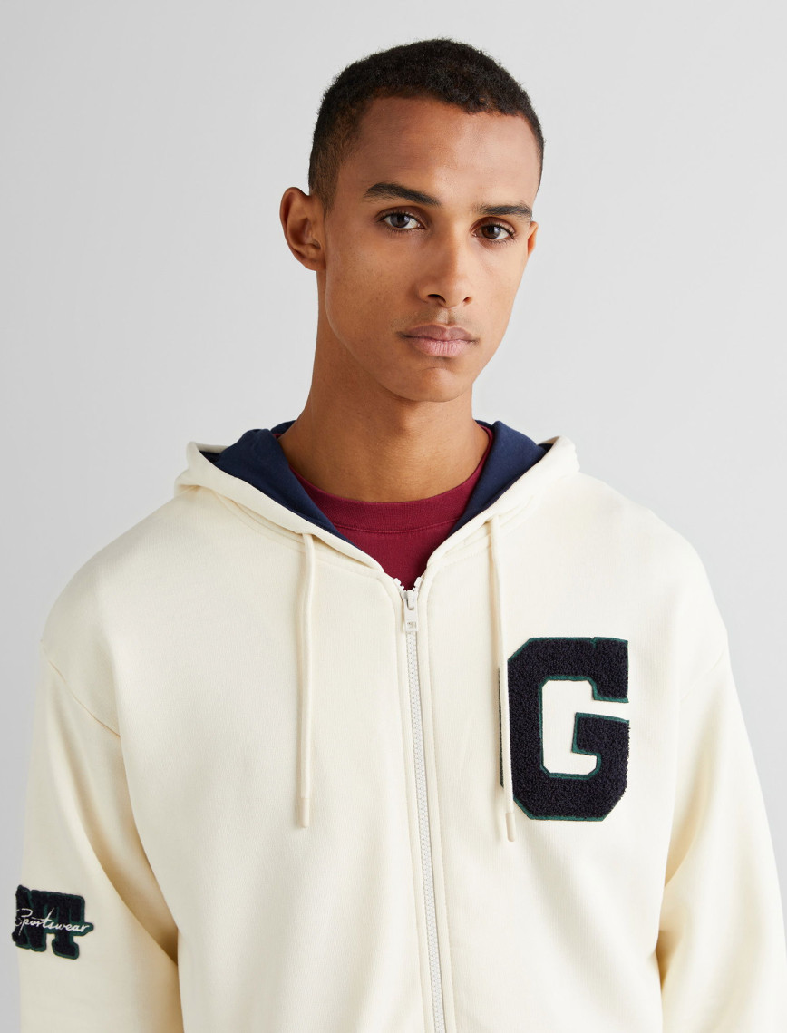 GANT Erkek Krem Relaxed Fit Kapüşonlu Logolu Sweatshirt GANT Erkek Krem Relaxed Fit Kapüşonlu Logolu Sweatshirt