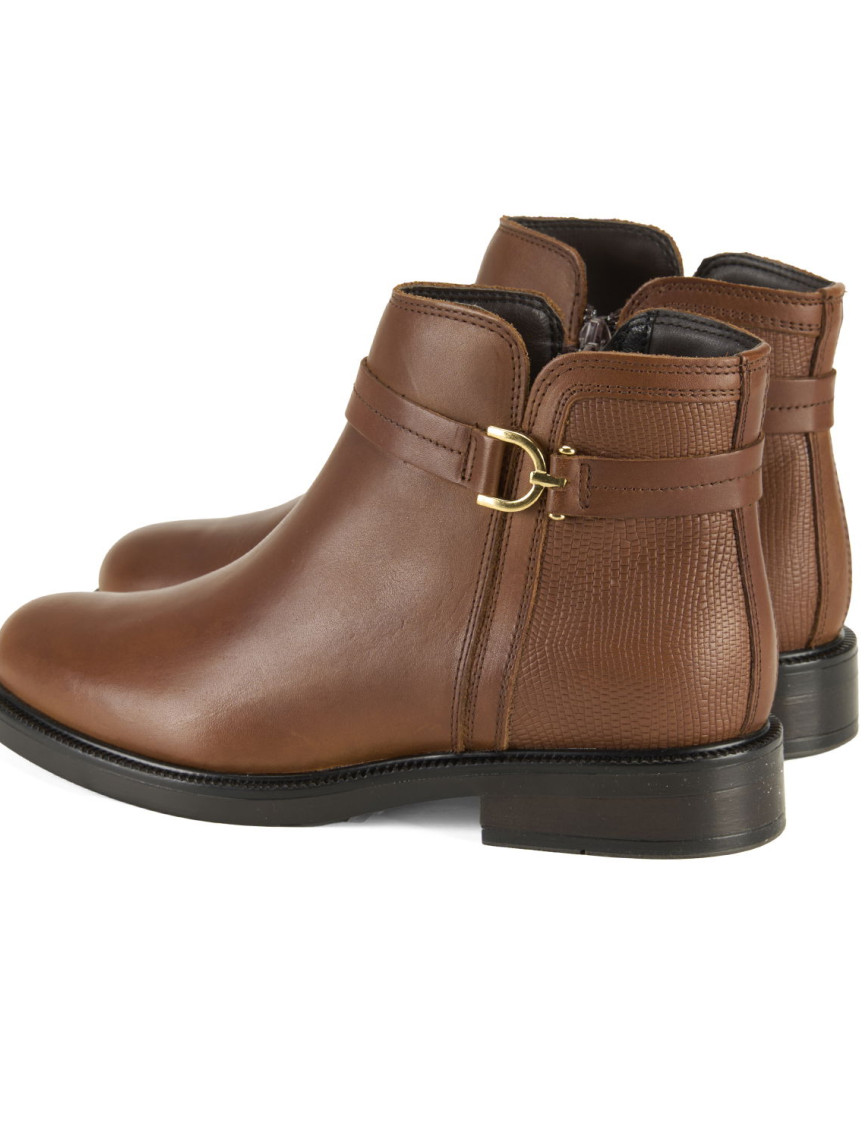 Vesla Metal Aksesuarlı Taba Kadın Deri Bot