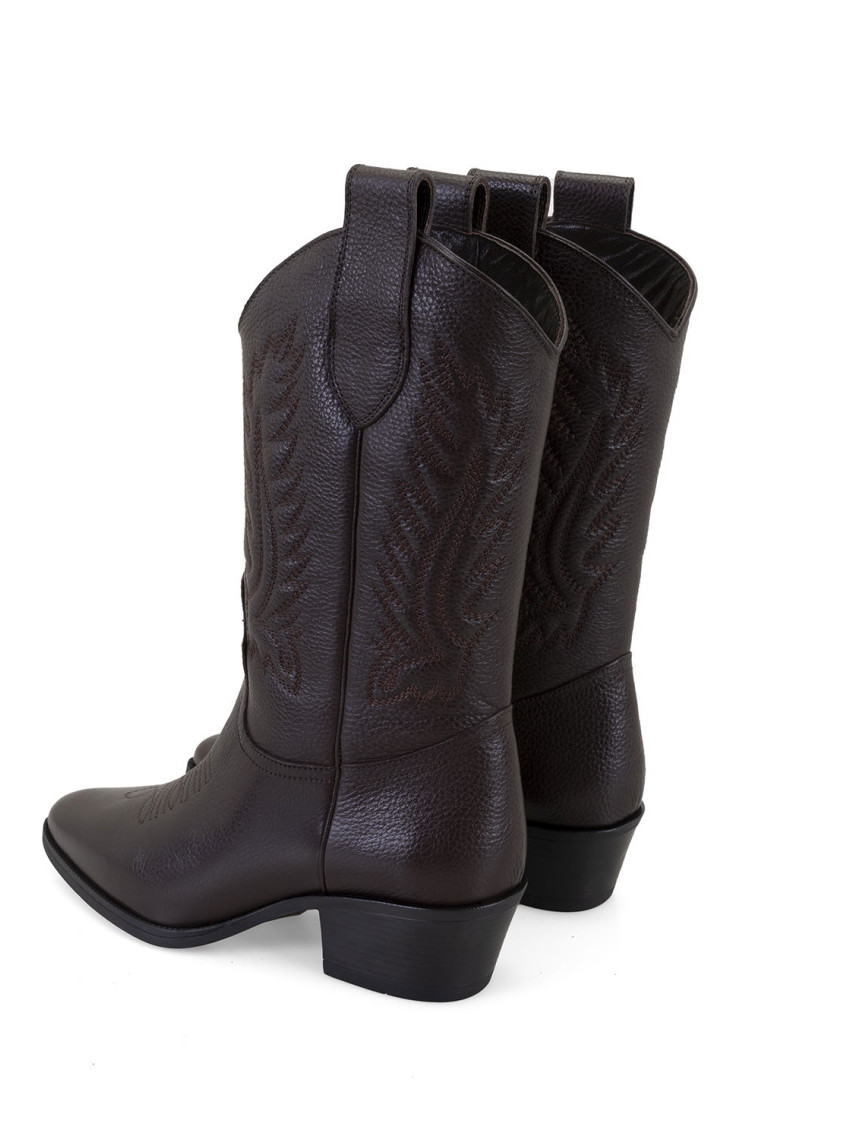 Noa Kahve Kadın Desenli Deri Kovboy Çizmesi Noa Kahve Kadın Desenli Deri Kovboy Çizmesi