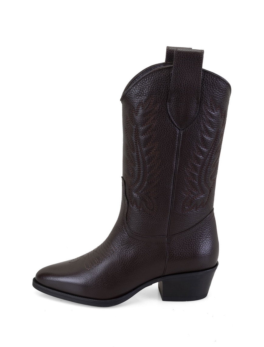 Noa Kahve Kadın Desenli Deri Kovboy Çizmesi Noa Kahve Kadın Desenli Deri Kovboy Çizmesi