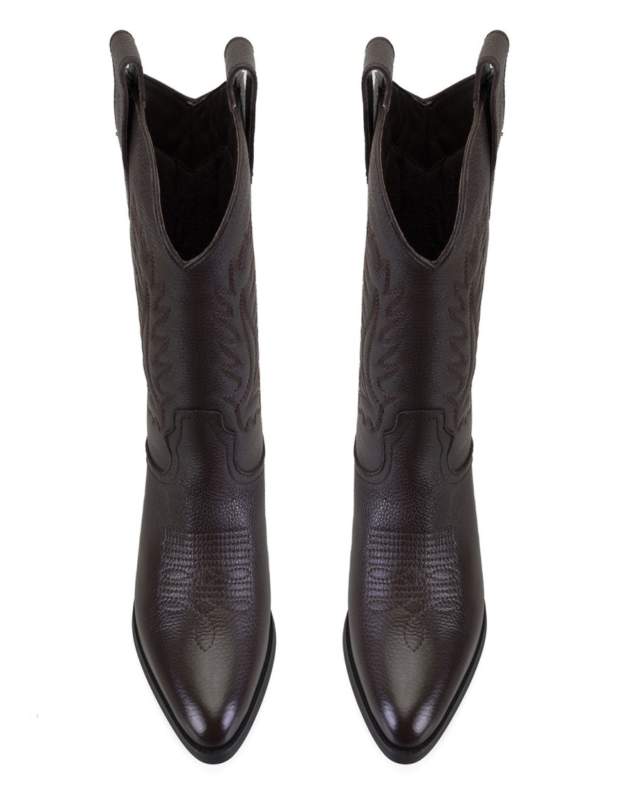 Noa Kahve Kadın Desenli Deri Kovboy Çizmesi Noa Kahve Kadın Desenli Deri Kovboy Çizmesi