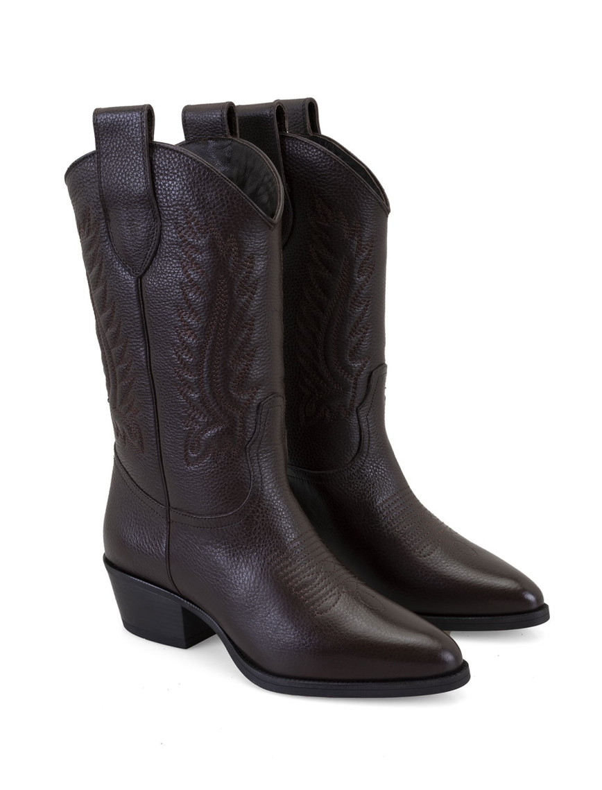 Noa Kahve Kadın Desenli Deri Kovboy Çizmesi Noa Kahve Kadın Desenli Deri Kovboy Çizmesi