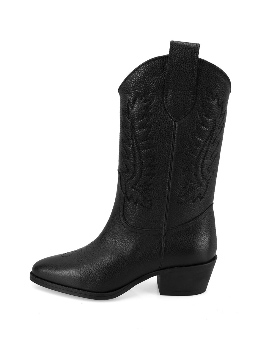 Noa Siyah Kadın Desenli Deri Kovboy Çizmesi Noa Siyah Kadın Desenli Deri Kovboy Çizmesi