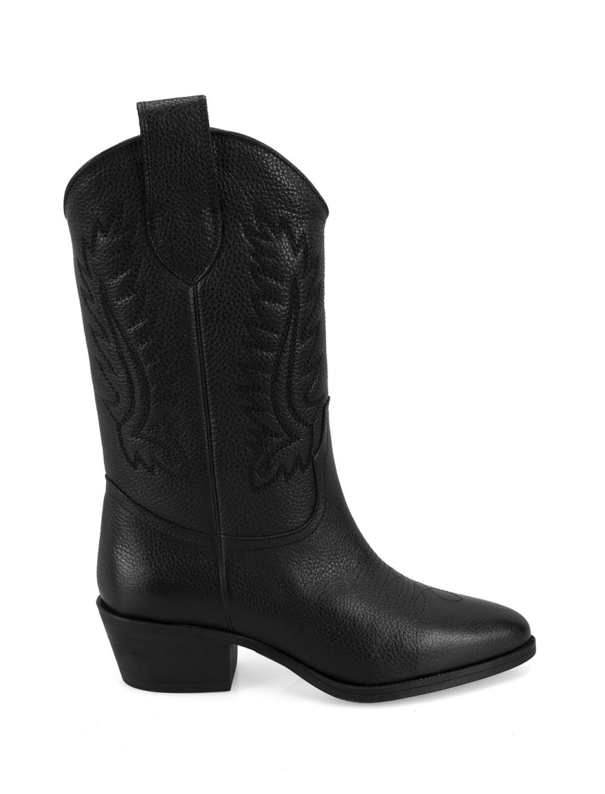 Noa Siyah Kadın Desenli Deri Kovboy Çizmesi Noa Siyah Kadın Desenli Deri Kovboy Çizmesi