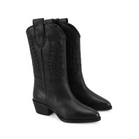 Noa Siyah Kadın Desenli Deri Kovboy Çizmesi Noa Siyah Kadın Desenli Deri Kovboy Çizmesi