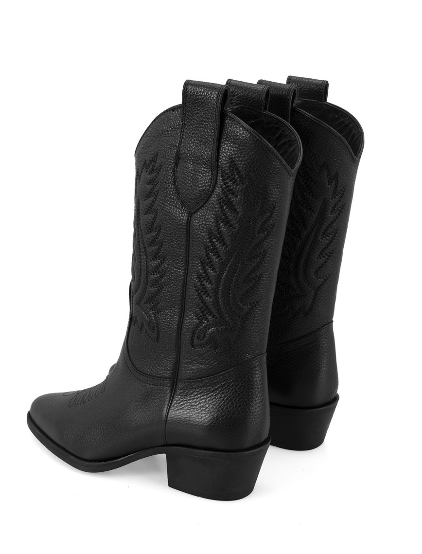Noa Siyah Kadın Desenli Deri Kovboy Çizmesi Noa Siyah Kadın Desenli Deri Kovboy Çizmesi