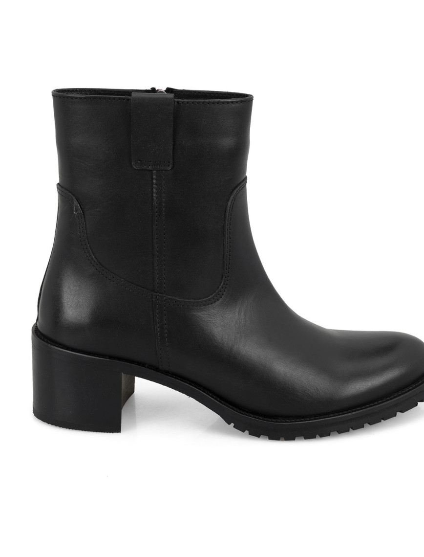 Kadın Siyah Topuklu Deri Bot Kadın Siyah Topuklu Deri Bot