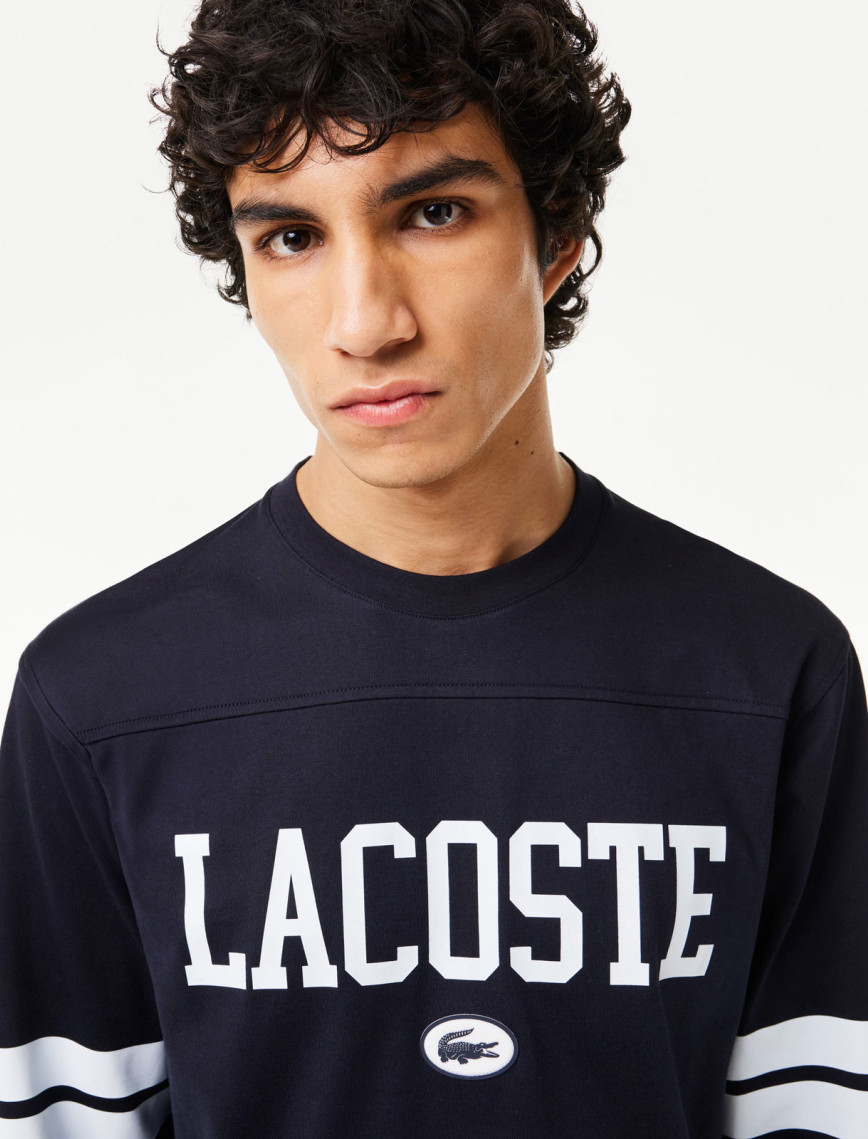 Lacoste Erkek Classic Fit Uzun Kollu Bisiklet Yaka Baskılı Siyah T-Shirt Lacoste Erkek Classic Fit Uzun Kollu Bisiklet Yaka Baskılı Siyah T-Shirt