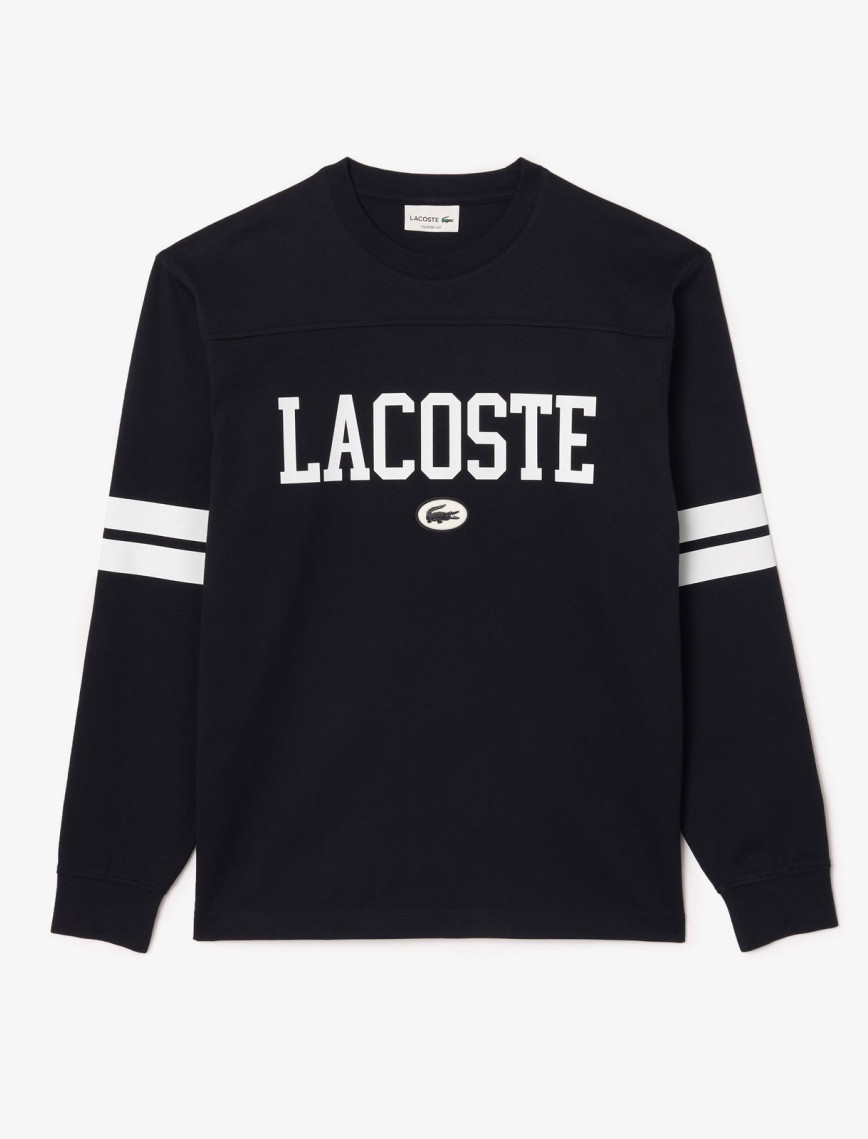 Lacoste Erkek Classic Fit Uzun Kollu Bisiklet Yaka Baskılı Siyah T-Shirt Lacoste Erkek Classic Fit Uzun Kollu Bisiklet Yaka Baskılı Siyah T-Shirt