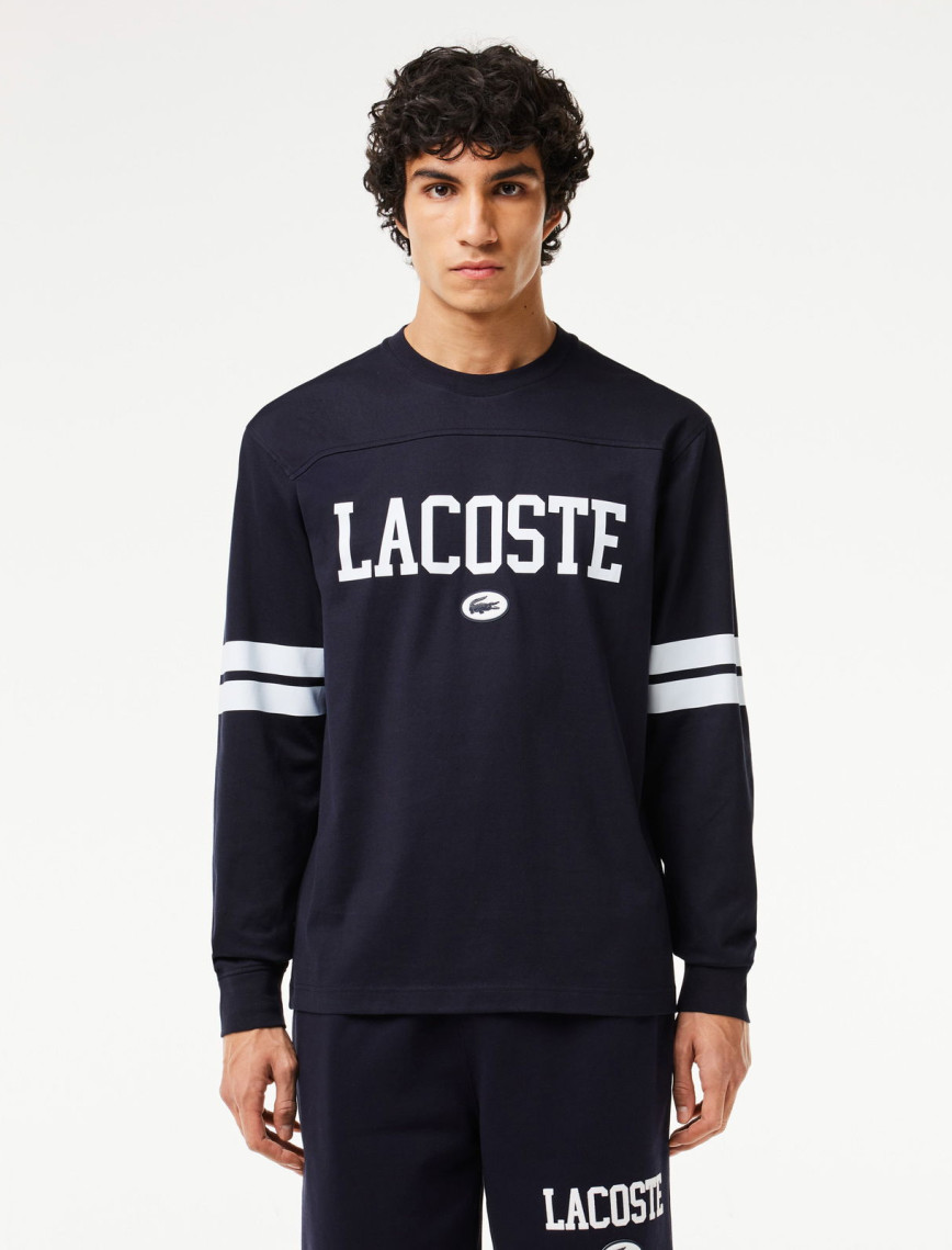 Lacoste Erkek Classic Fit Uzun Kollu Bisiklet Yaka Baskılı Siyah T-Shirt Lacoste Erkek Classic Fit Uzun Kollu Bisiklet Yaka Baskılı Siyah T-Shirt
