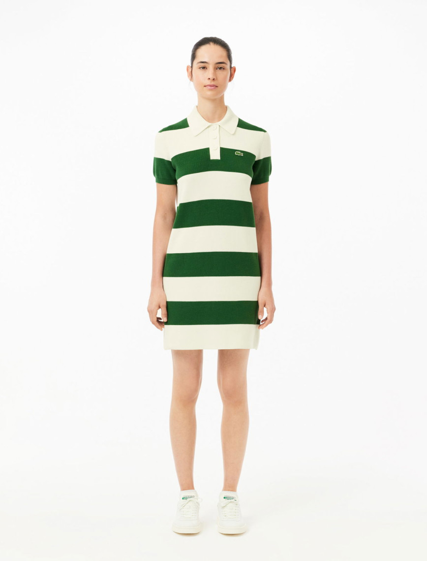Lacoste Kadın Slim Fit Polo Yaka Çizgili Beyaz Elbise Lacoste Kadın Slim Fit Polo Yaka Çizgili Beyaz Elbise