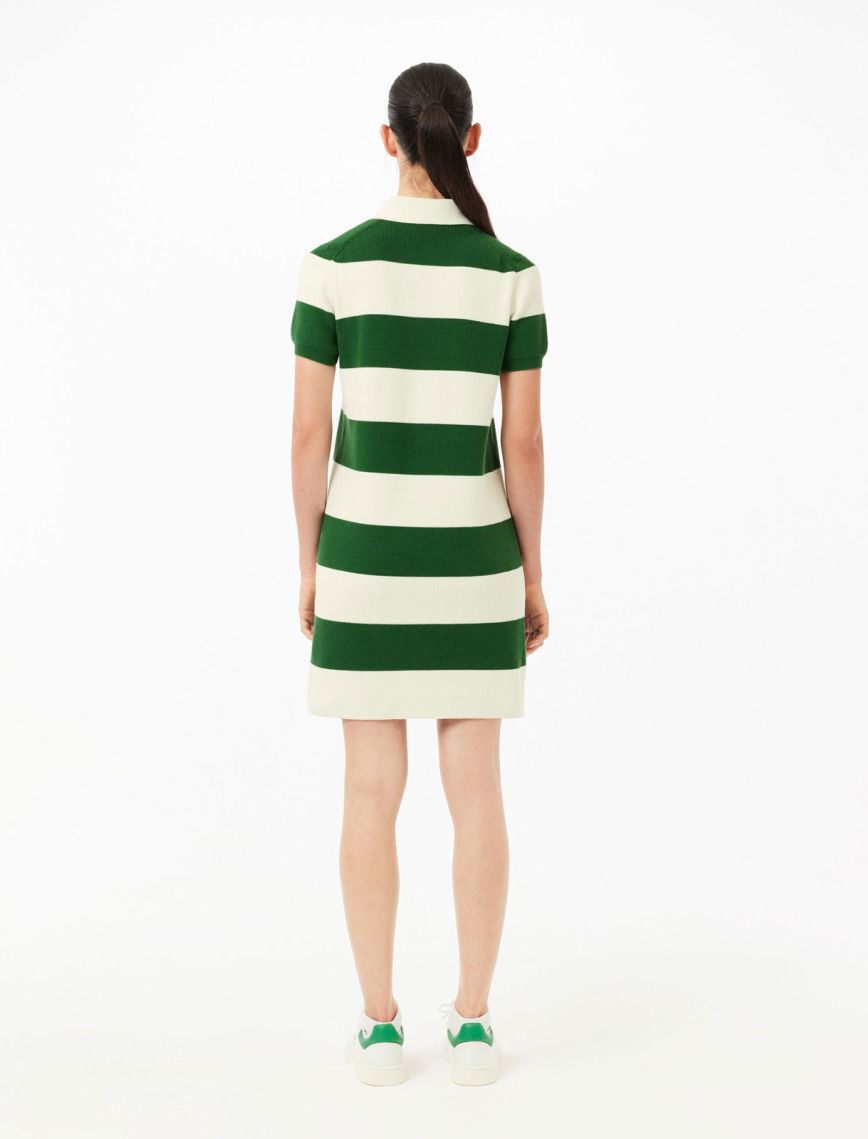 Lacoste Kadın Slim Fit Polo Yaka Çizgili Beyaz Elbise Lacoste Kadın Slim Fit Polo Yaka Çizgili Beyaz Elbise