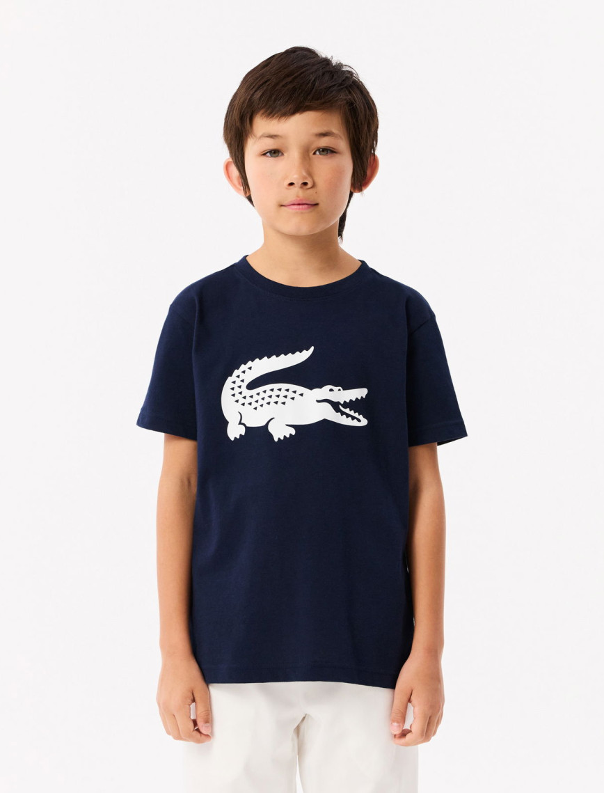 Lacoste Erkek Çocuk Bisiklet Yaka Baskılı Mavi T-Shirt Lacoste Erkek Çocuk Bisiklet Yaka Baskılı Mavi T-Shirt