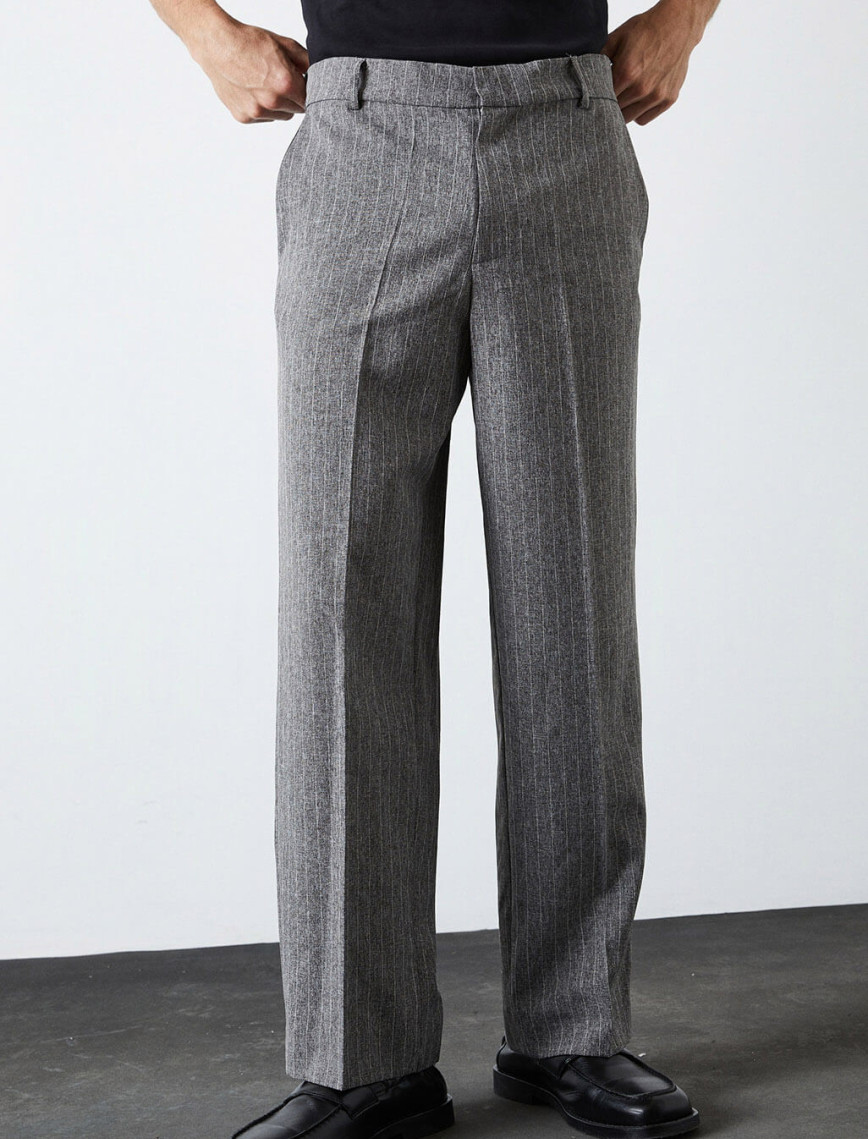 Çizgili Boru Paça Pantolon Çizgili Boru Paça Pantolon