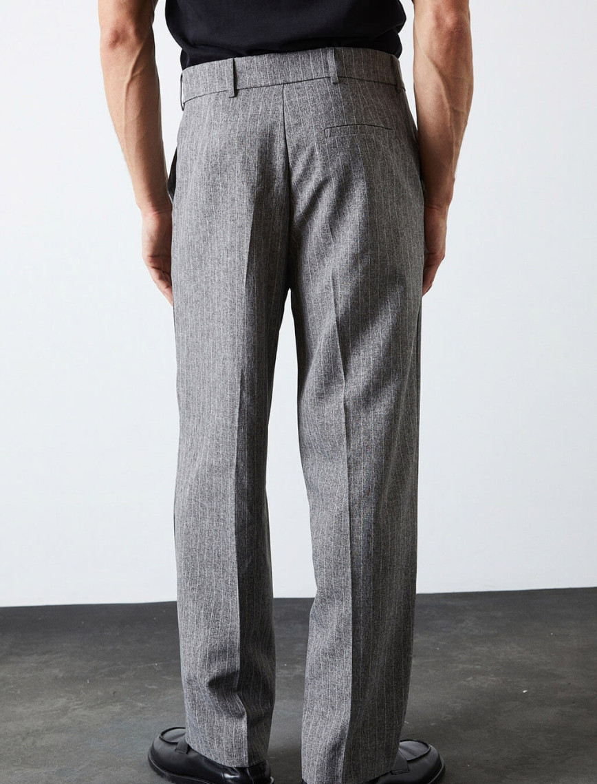 Çizgili Boru Paça Pantolon Çizgili Boru Paça Pantolon