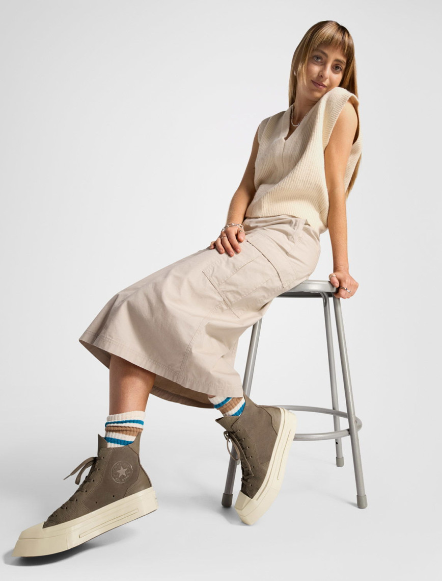 Converse Chuck 70 De Luxe Squared Unisex Haki Deri Platform Sneaker Converse Chuck 70 De Luxe Squared Unisex Haki Deri Platform Sneaker