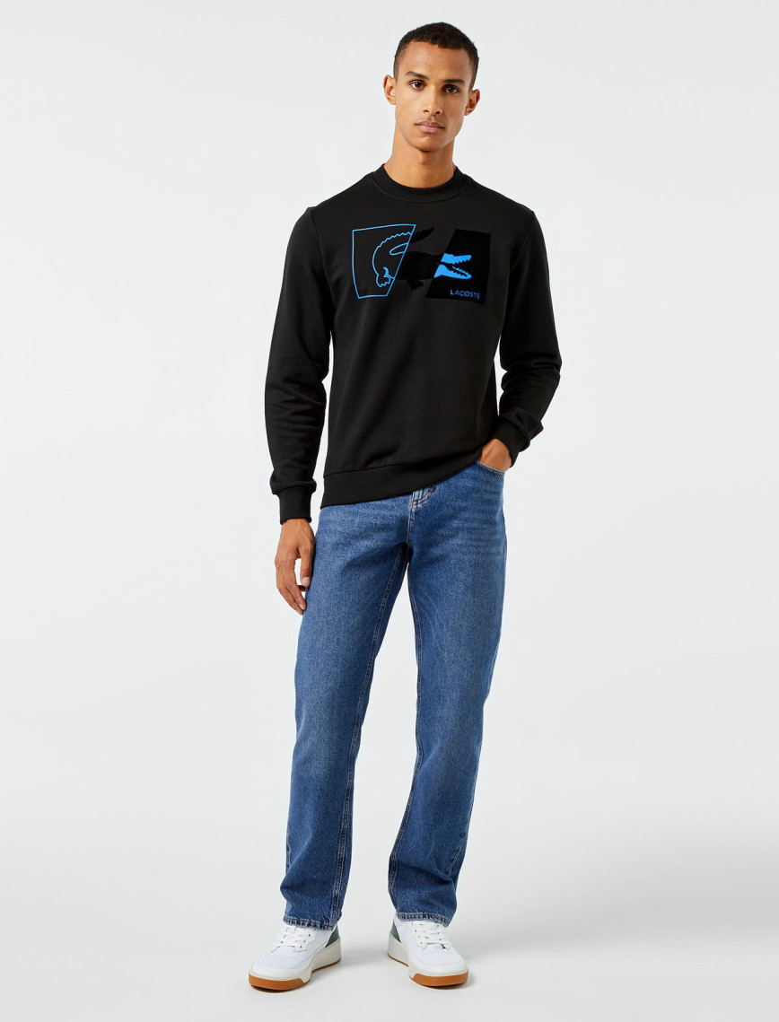 Lacoste Erkek Regular Fit Bisiklet Yaka Baskılı Siyah Sweatshirt