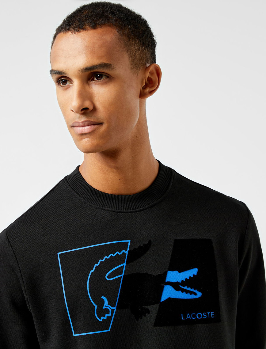 Lacoste Erkek Regular Fit Bisiklet Yaka Baskılı Siyah Sweatshirt