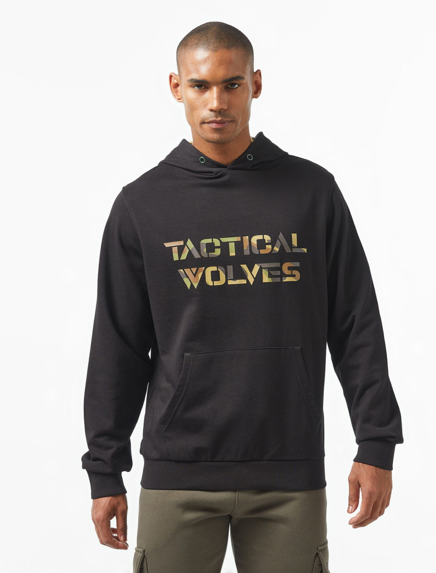 Tactical Wolves Oversize Kamuflaj Erkek Siyah Sweatshirt