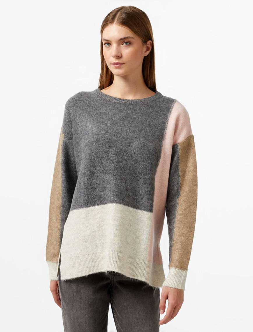 Nautica Kadın Gri Renk Bloklu Regular Fit Triko Nautica Kadın Gri Renk Bloklu Regular Fit Triko