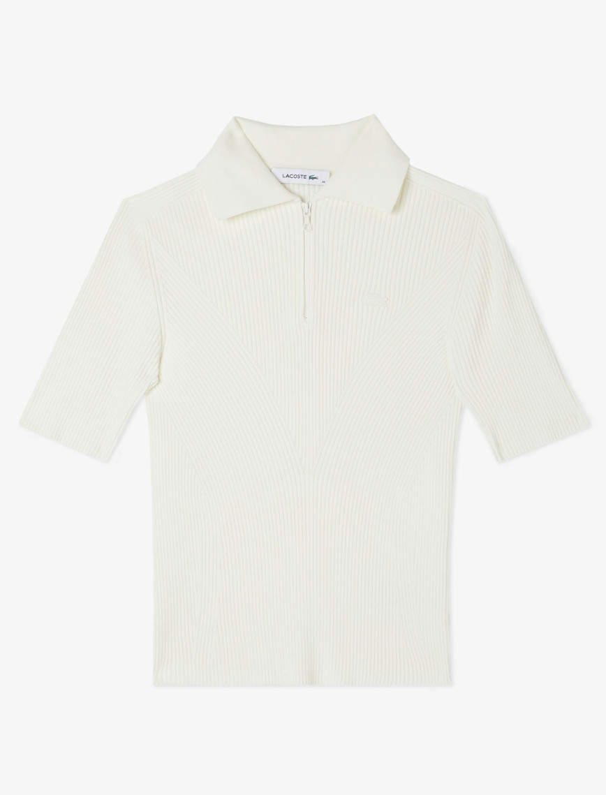Lacoste Kadın Slim Fit Polo Yaka Beyaz Triko Lacoste Kadın Slim Fit Polo Yaka Beyaz Triko