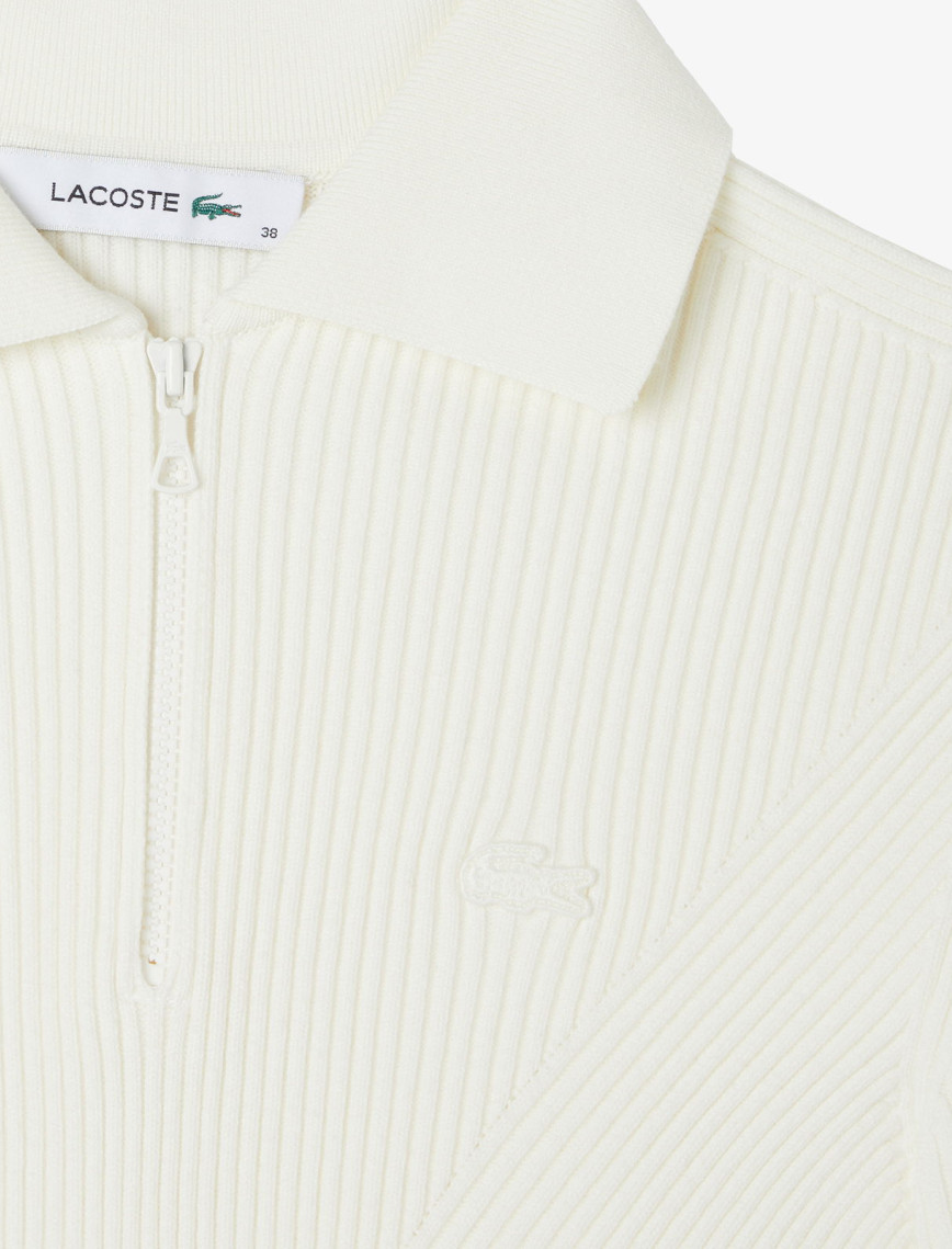 Lacoste Kadın Slim Fit Polo Yaka Beyaz Triko Lacoste Kadın Slim Fit Polo Yaka Beyaz Triko