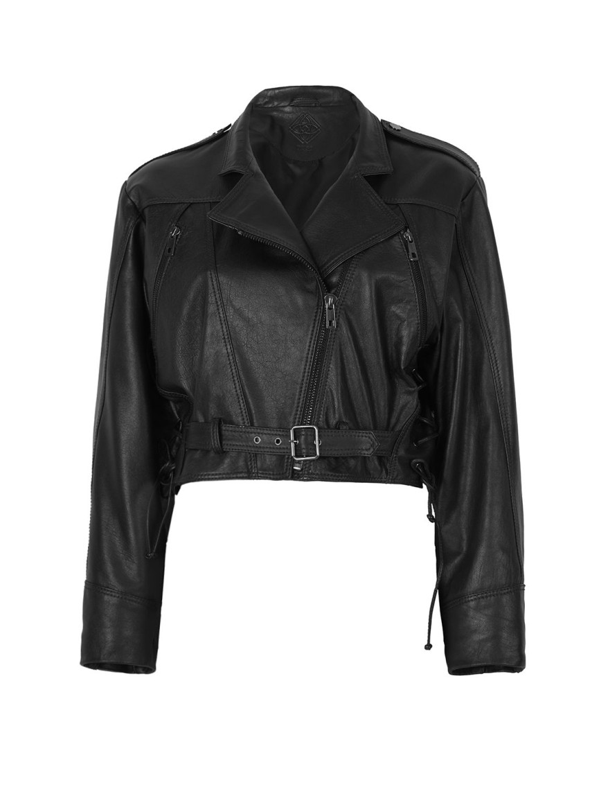 Allayna Siyah Kadın Deri Biker Ceket Allayna Siyah Kadın Deri Biker Ceket