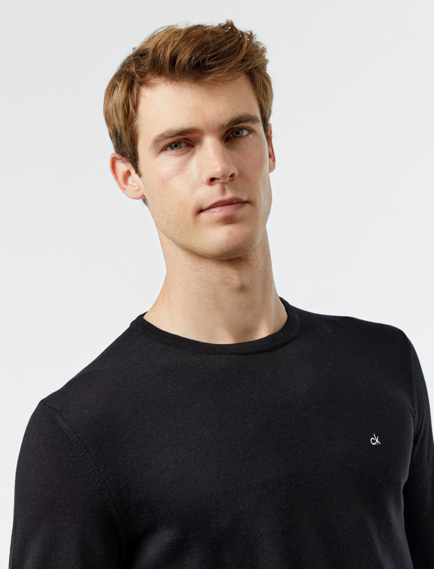 Calvin Klein Cotton Silk Blend Erkek Siyah Kazak Calvin Klein Cotton Silk Blend Erkek Siyah Kazak