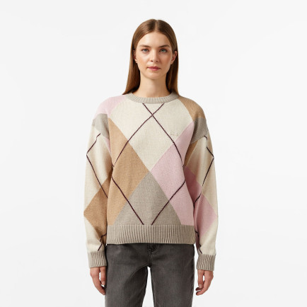 Lacoste Kadın Regular Fit Bisiklet Yaka Renk Bloklu Bej Triko Lacoste Kadın Regular Fit Bisiklet Yaka Renk Bloklu Bej Triko