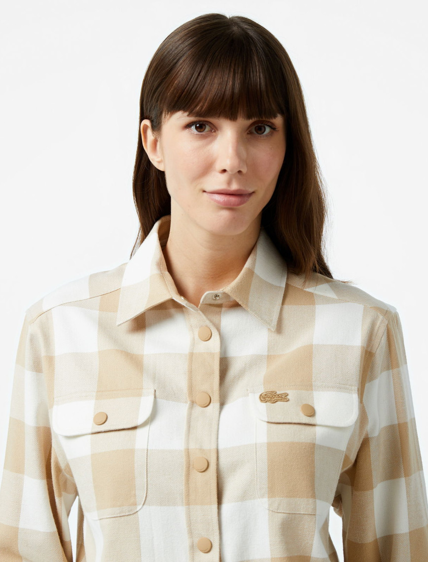 Lacoste Kadın Regular Fit Ekose Bej Gömlek Lacoste Kadın Regular Fit Ekose Bej Gömlek