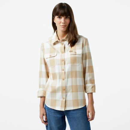 Lacoste Kadın Regular Fit Ekose Bej Gömlek Lacoste Kadın Regular Fit Ekose Bej Gömlek