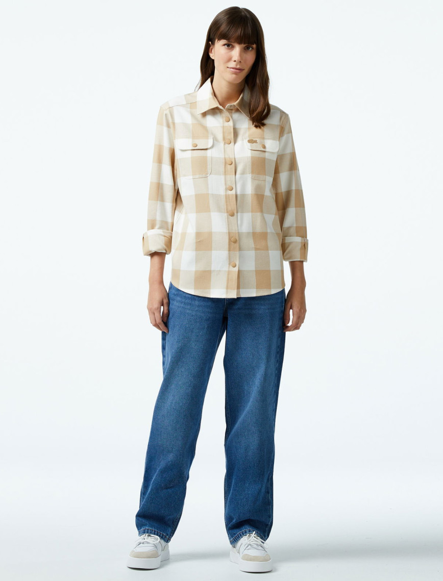 Lacoste Kadın Regular Fit Ekose Bej Gömlek Lacoste Kadın Regular Fit Ekose Bej Gömlek