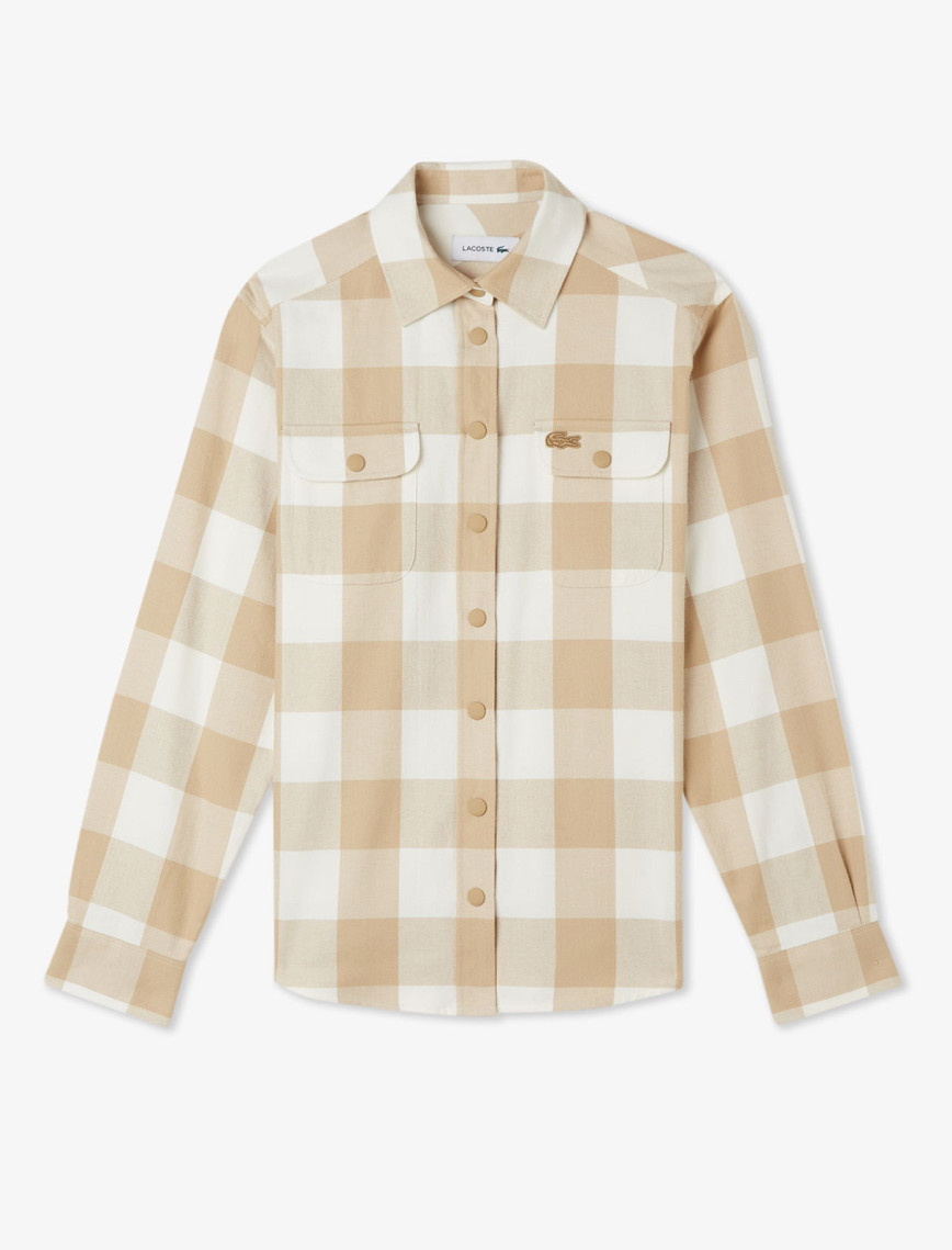 Lacoste Kadın Regular Fit Ekose Bej Gömlek Lacoste Kadın Regular Fit Ekose Bej Gömlek