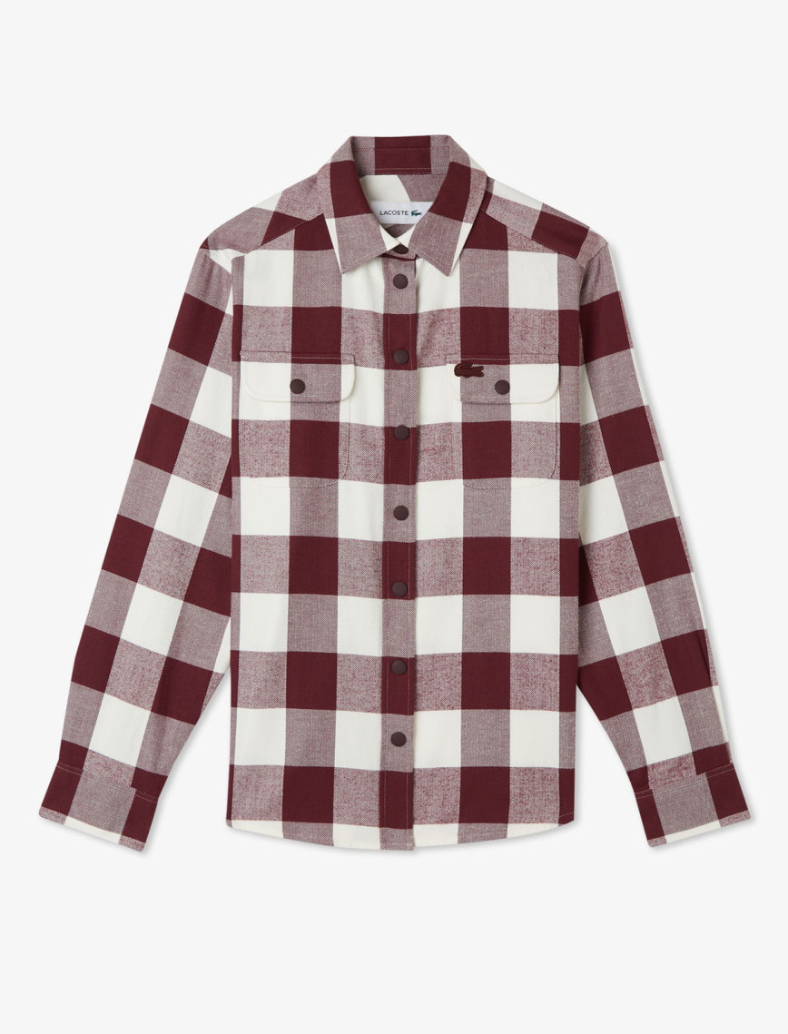 Lacoste Kadın Regular Fit Ekose Bordo Gömlek Lacoste Kadın Regular Fit Ekose Bordo Gömlek