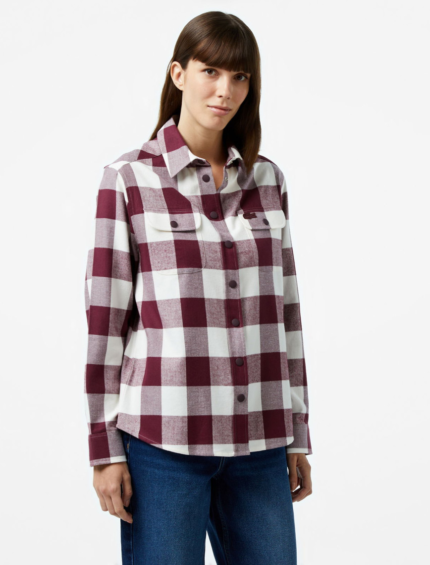Lacoste Kadın Regular Fit Ekose Bordo Gömlek Lacoste Kadın Regular Fit Ekose Bordo Gömlek