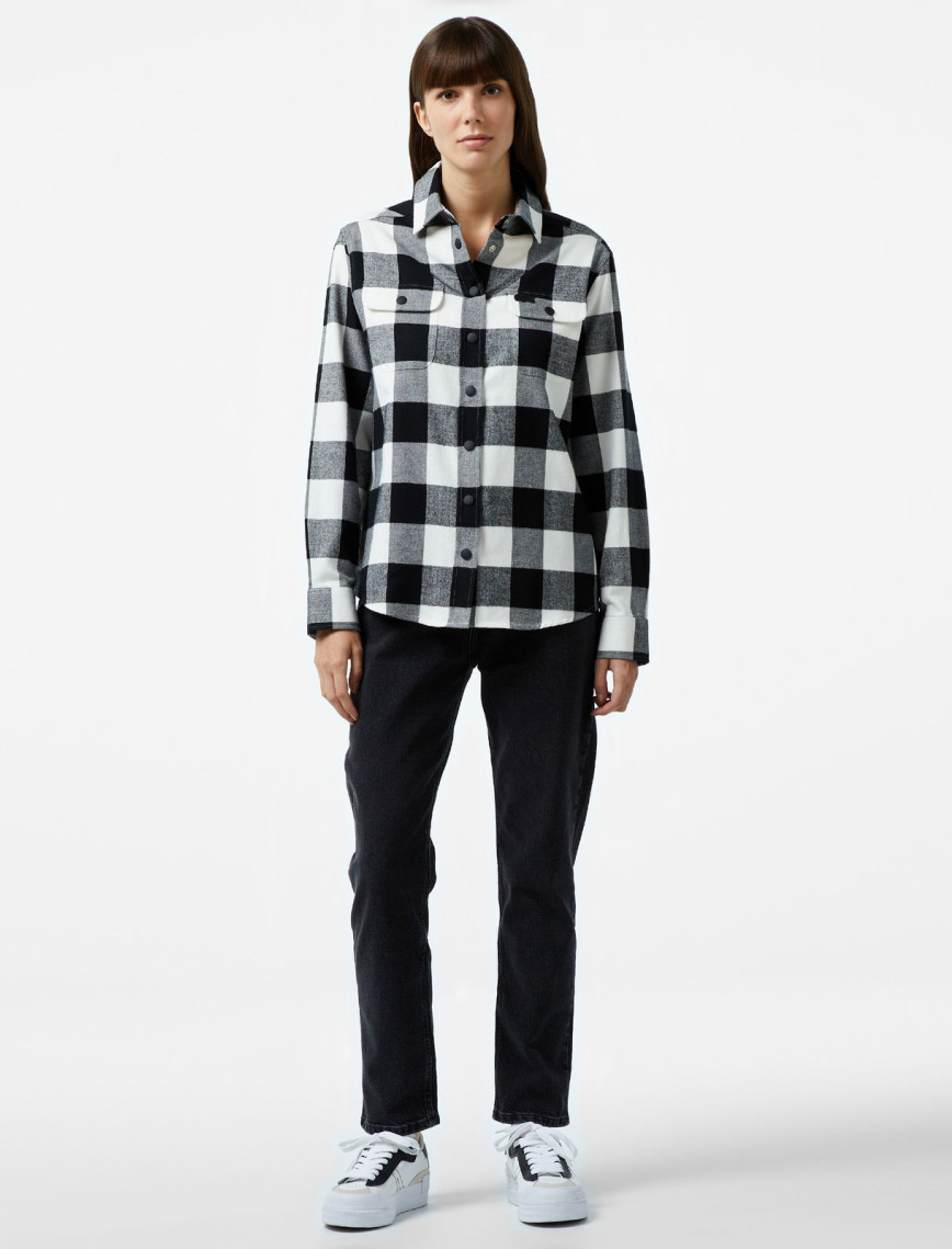 Lacoste Kadın Regular Fit Ekose Siyah Gömlek Lacoste Kadın Regular Fit Ekose Siyah Gömlek